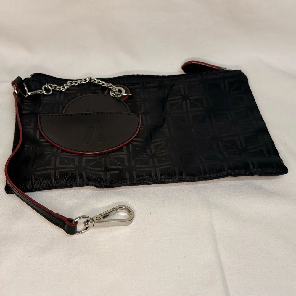Lodis Black Red Edging Genuine Leather Large Tablet Tote Bag RFID & Cosmetic Bag